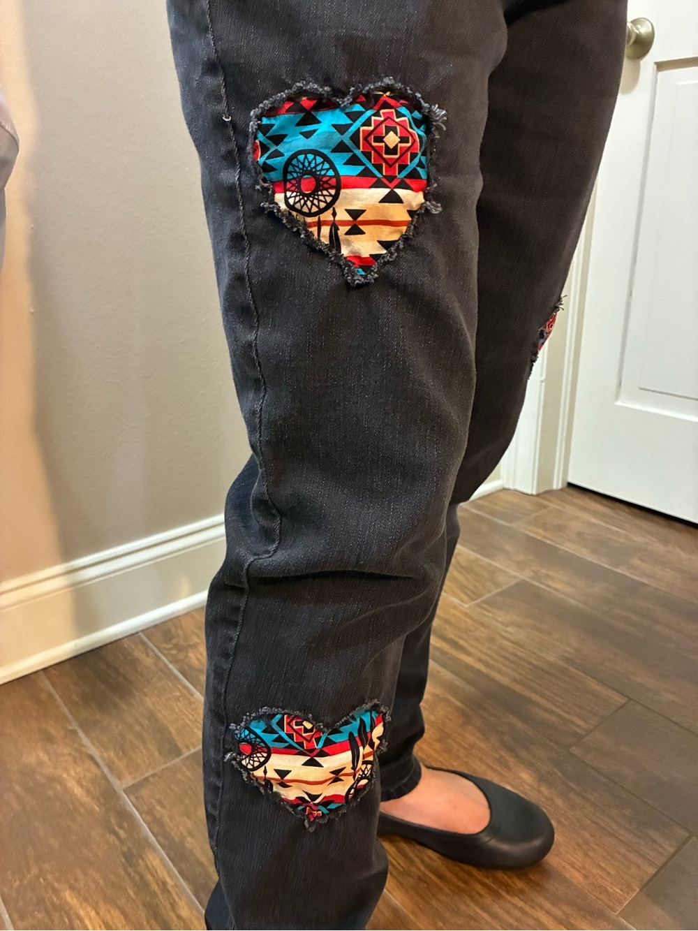 Maurices Black Jeans with Colorful Patched Hearts, Everflex High-Rise, Size 10 - Picture 2 of 14
